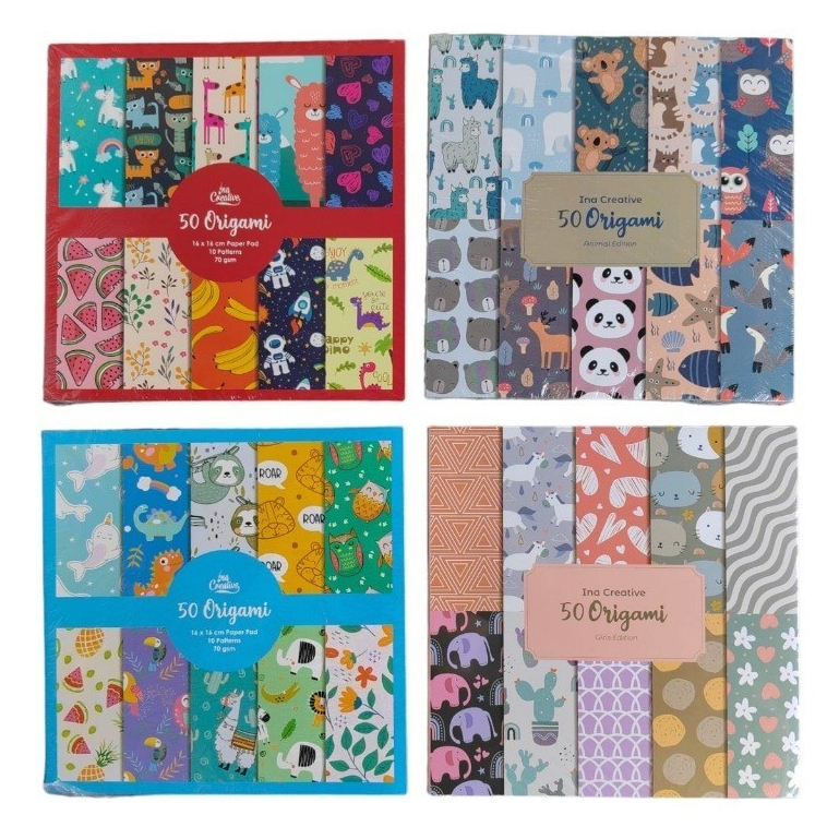 

Kertas Origami Ina Creative Motif 16x16 cm 10 pattern Kertas Lipat Bolak Balik 2 Sisi (50 lembar)