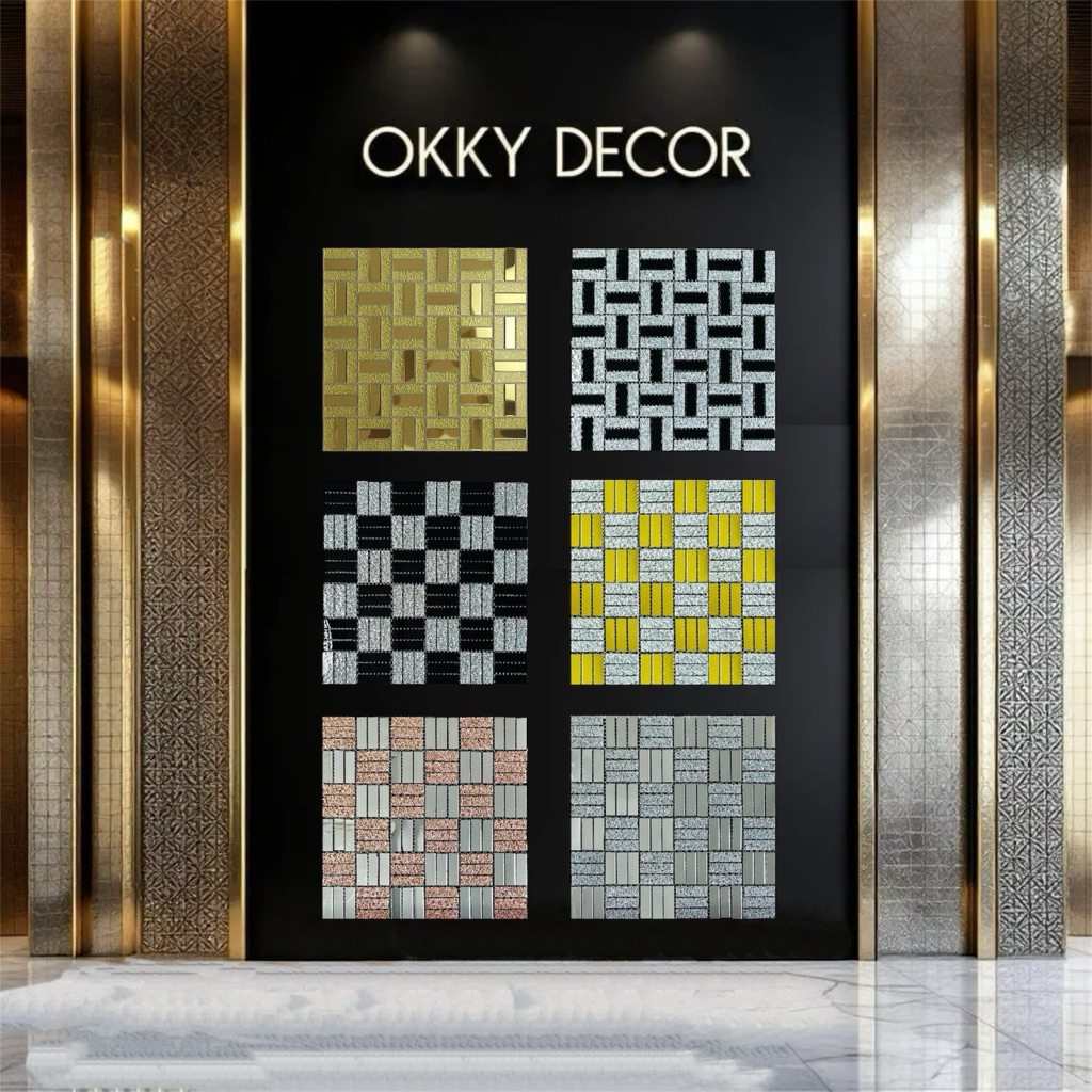 PEEL & STICK  - 6 Pilihan ADHESIVE Mosaic Glass Stripe Mix Mirror tiles Dinding Keramik Dekorasi
