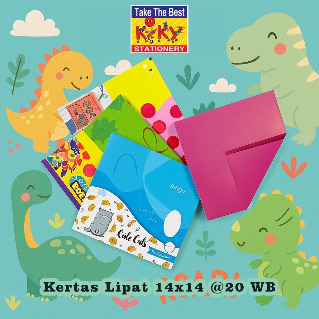 

KIKY Kertas Lipat / Origami WB / 2 Sisi (Uk. 14 x 14 cm) Isi 20 Lembar - 1 Pack = 5 Warna