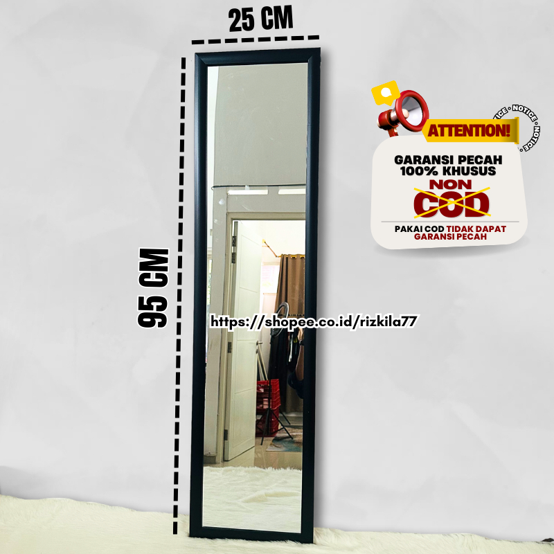 Kaca Cermin Tempel Rias Aesthetic Dinding 25 x 95 CM Kaca Kamar Mirror Wastafel Cermin Panjang Full 