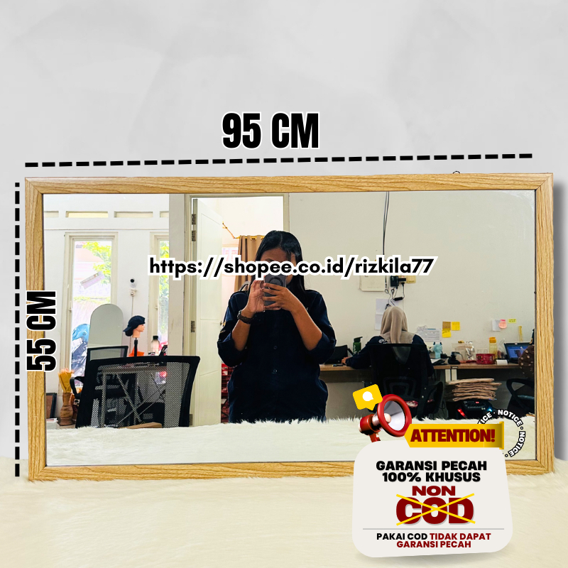 Cermin Tempel Dinding Gantung 95 x 55 CM Kaca Aesthetic Cermin Panjang Tempel Dinding Horizontal