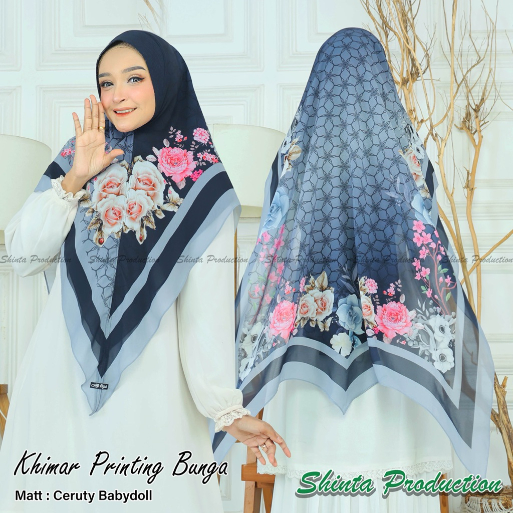 Khimar Printing ceruty babydoll premium khimar jumbo bunga sonay