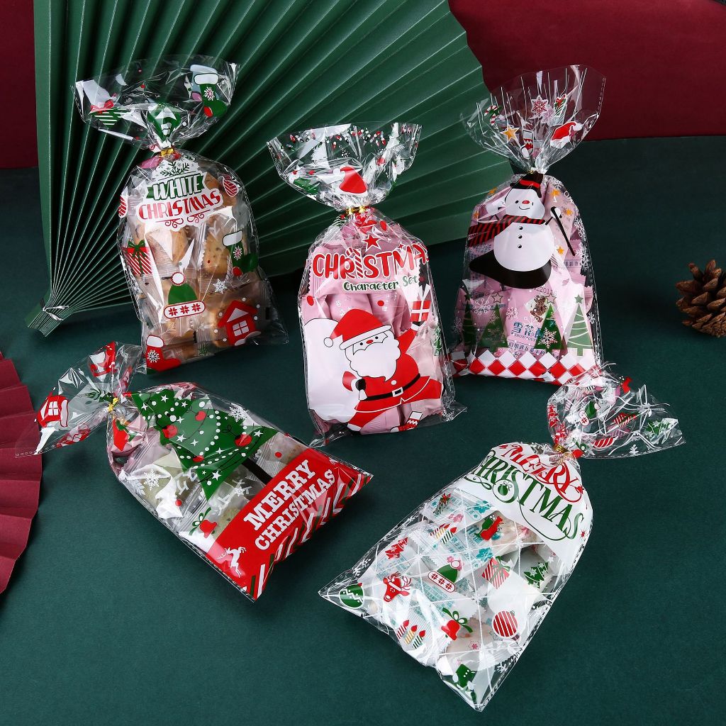 50 Pcs Candy Bag Christmas / Diy Plastik Parcel Natal / Kantong Plastik Opp Bening Premium Terbaik