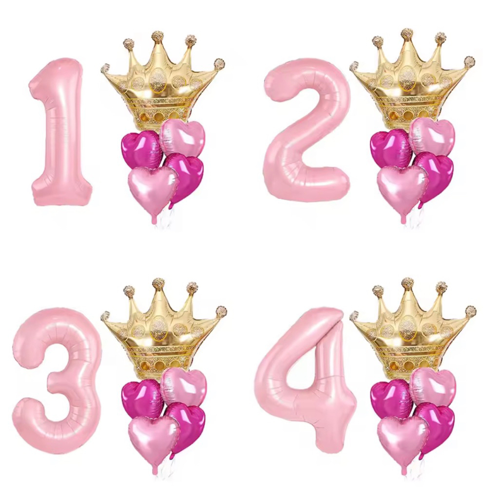 Set balon foil angka baby pink blue jumbo 80cm besar 80 cm 32inch hati love heart cinta hiasan dekor