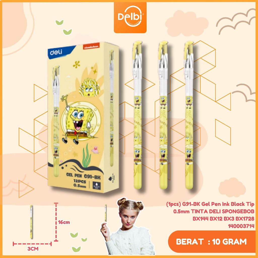 

Deli Pulpen Gel / Gel Pen 0.5MM Tip Spongebob Special Edition EG91 (1pcs) G91-BK Gel Pen Ink Black Tip 0.5mm