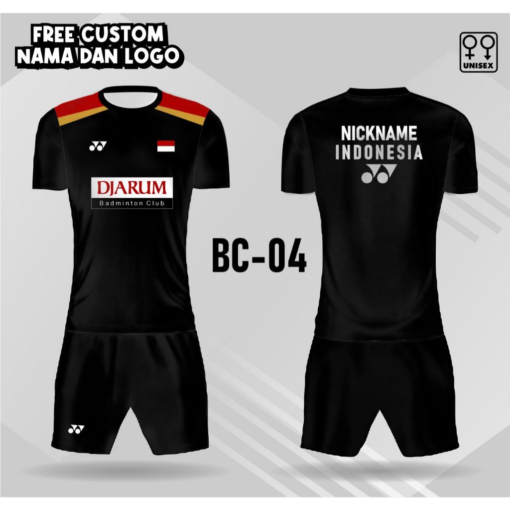 jersey setelan bulu tangkis jersey badminton PB Djarum free custom nama dan logo BC-04
