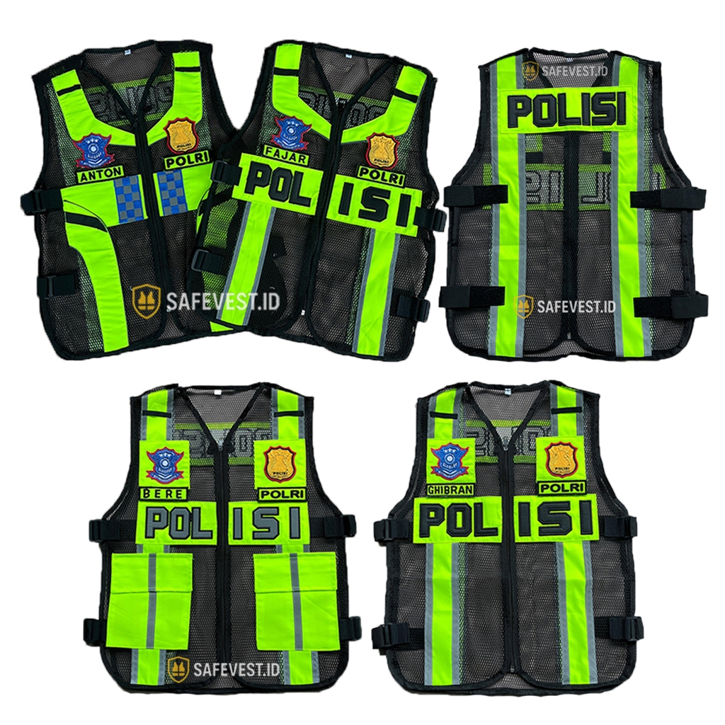 Rompi Polisi Jaring Lantas Bordir Hitam Hijau Nyaman Terbaru