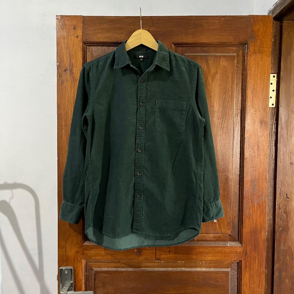 [S] UNIQLO Corduroy Shirt Long Sleeve I Green