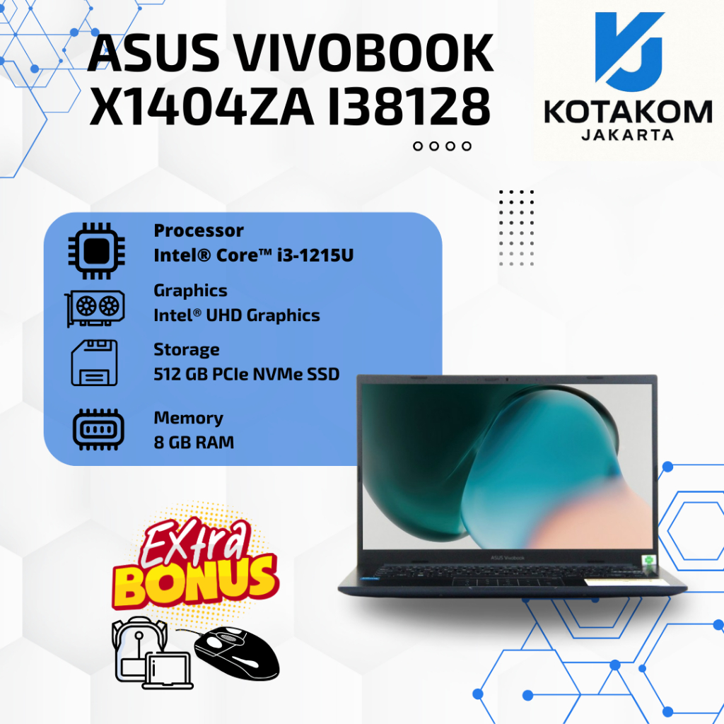 Asus VivoBook X1404ZA-I38128 | Intel i3 Gen 12 | PROMO Gede | Free Tas + Mouse + Free instalasi