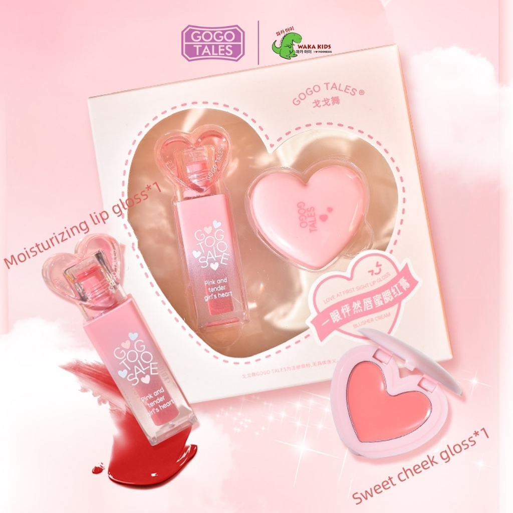 BPOM GOGO TALES Love at First Sight 2in1 Lip Gloss & Cream Blush On Makeup Set Gift Set GT688 Venrc 