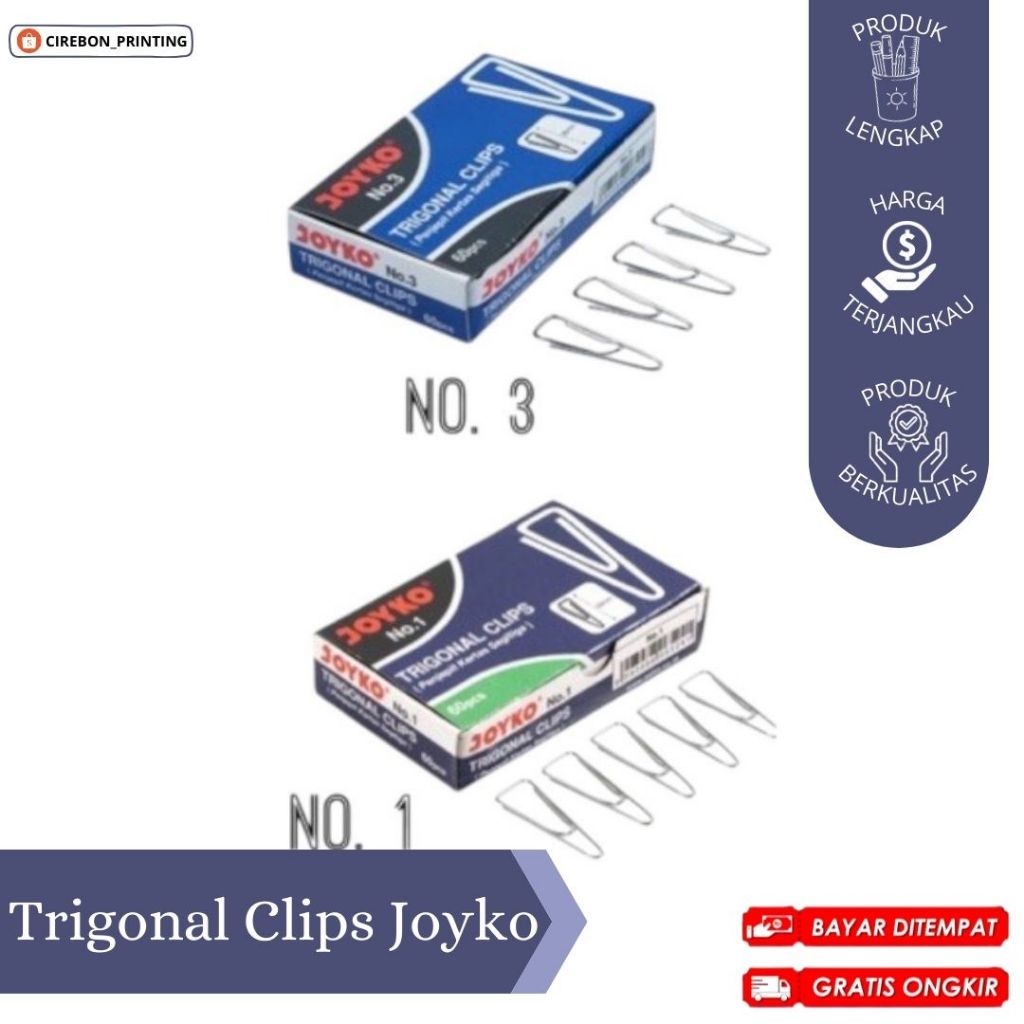 

JOYKO PAPER CLIPS TRIGONAL NO.1 / JOYKO PAPER CLIPS TRIGONAL NO.3 / KLIP KERTAS PREMIUM MURAH / PAPER CLIP JOYKO / GROSIR / CIREBON / COD / GRATIS ONGKIR