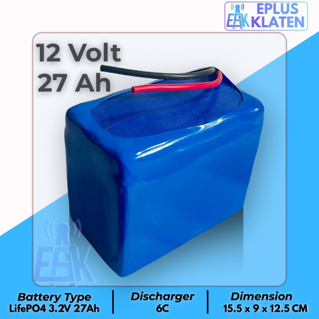 Battery LifePO4 12V 27Ah 12 Volt + BMS Siap Pakai Baterai Setrum PDC Ikan Accu Aki Motor - BT123