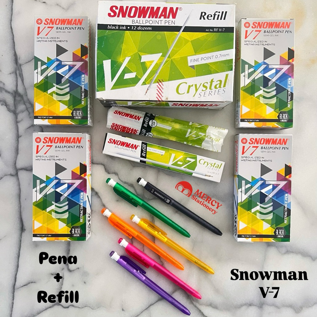 Ballpoint Snowman Refill Isi Pen V-7 Pena Bolpen V7