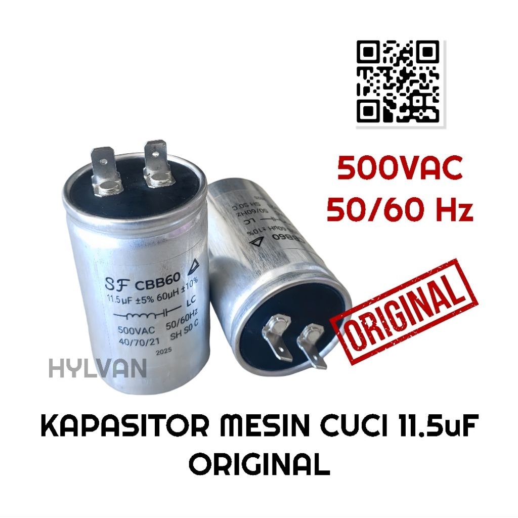 KAPASITOR MESIN CUCI 1 TABUNG 11.5 uF 500VAC
