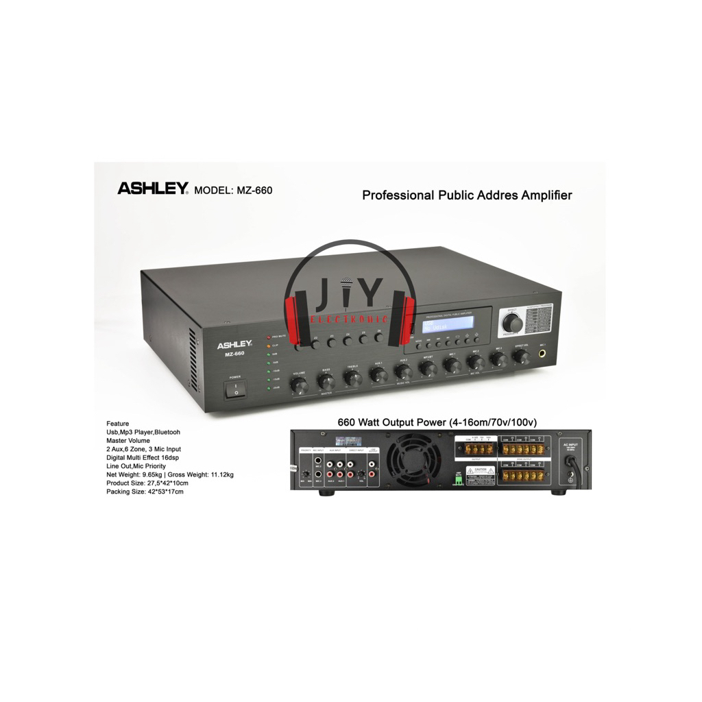 Amplifier Ampli Ashley MZ-660 MZ 660 MZ660 Professional Public Address