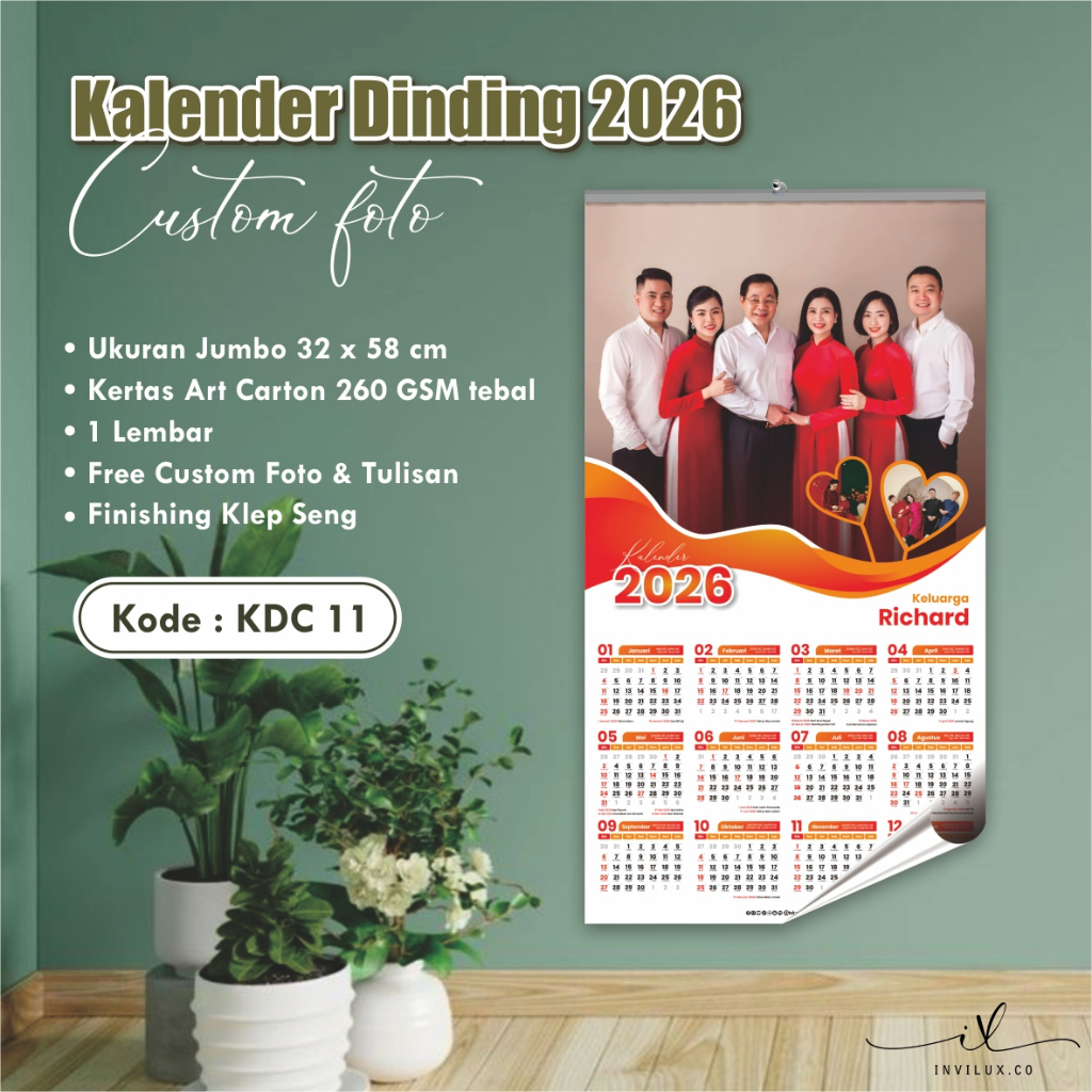 

KALENDER DINDING TAHUN 2026 CUSTOM NAMA - KALENDER DINDING BAHAN GLOSSY PREMIUM KDU KDC SATUAN