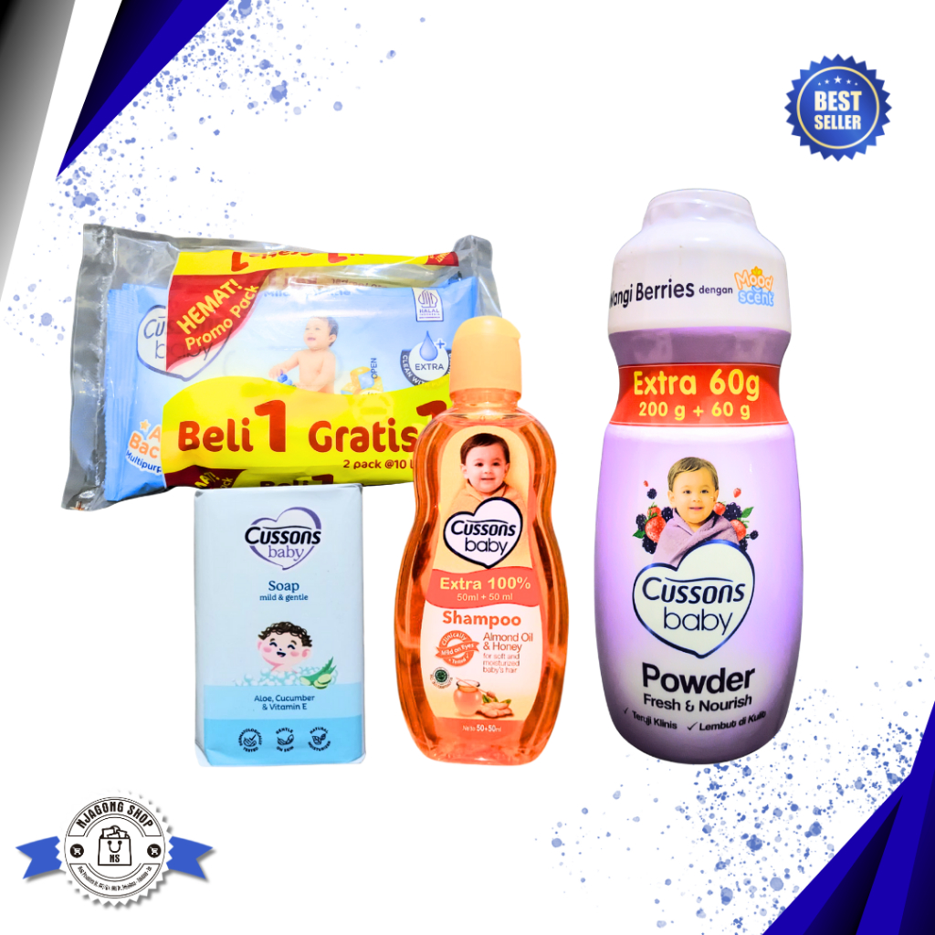 Paket Super Hemat Cussons sabun batang shampo wipes dan bedak bayi murah