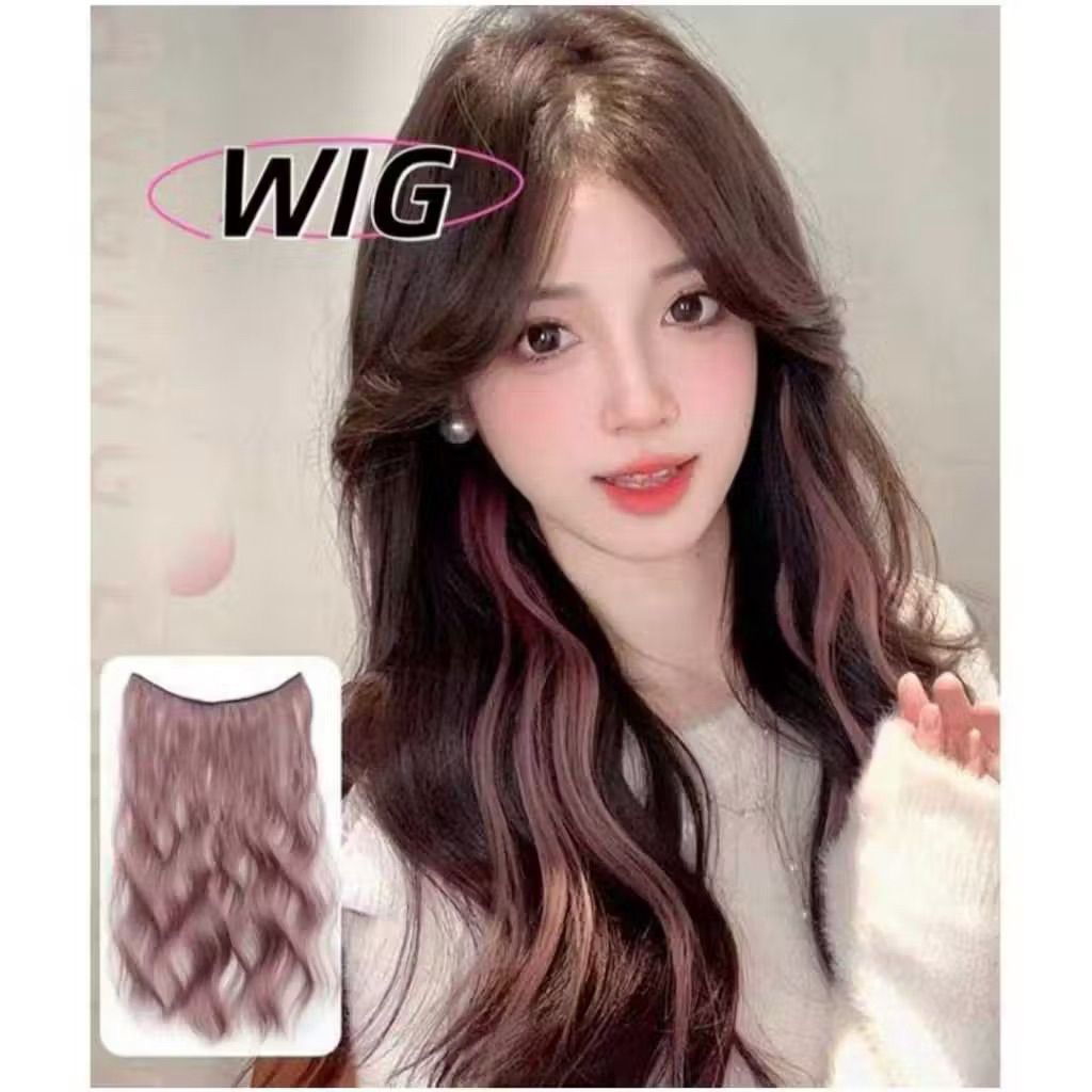 RCS ✅wig rambut ombre keriting lurus hairclip warna merah hijau pink