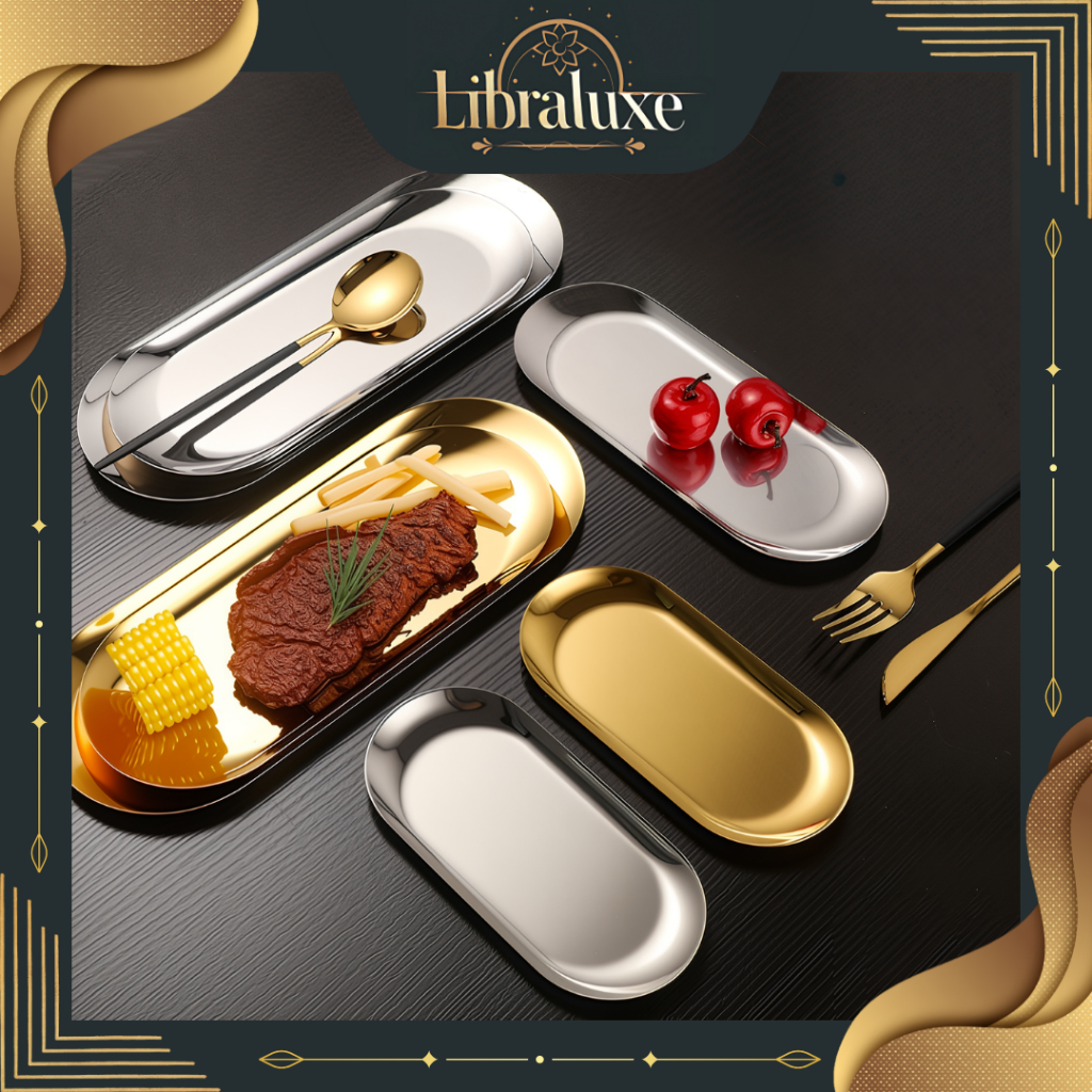 Nampan Oval Stainless / Beberapa Tray Oval Stainless Steel / Piring Hidangan Cantik Serbaguna