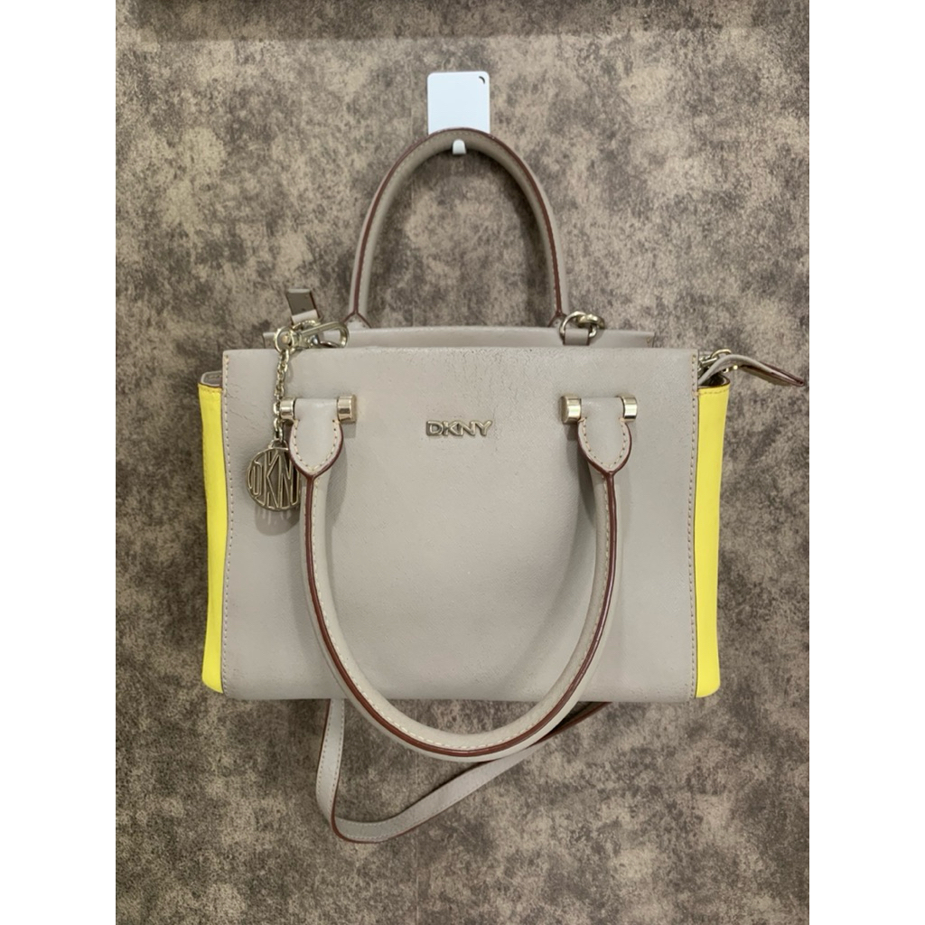 Preloved DKNY Leather Bag-Grey/Yellow-Authentic