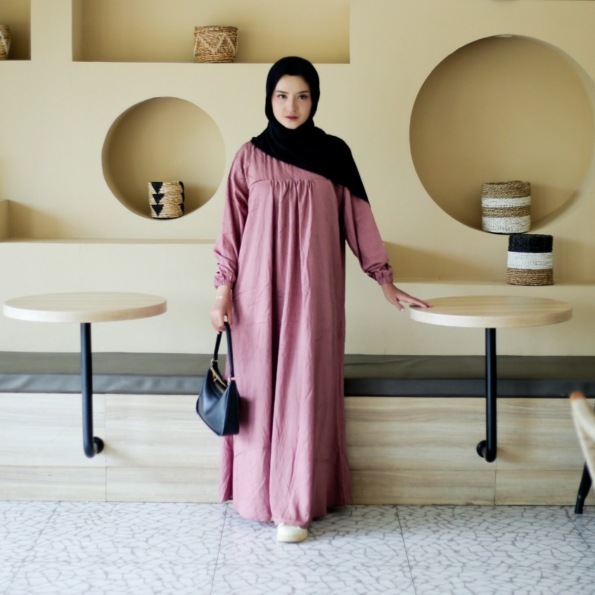 Azura Dress Linen Premium - Gamis Polos Simple