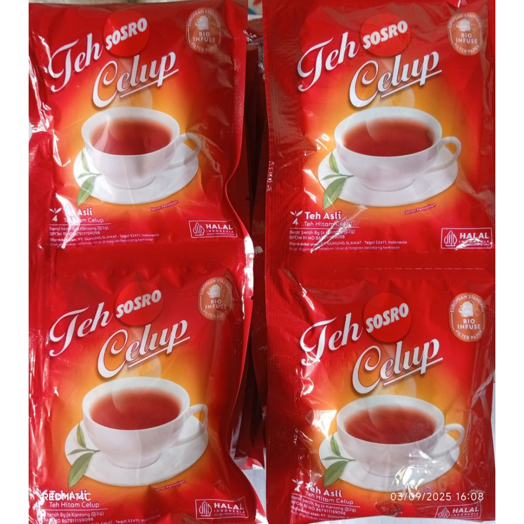 

1 rcg teh sosro celup sachet isi 10 bungkus (BELI 5 KEATAS HARGA GROSIR)