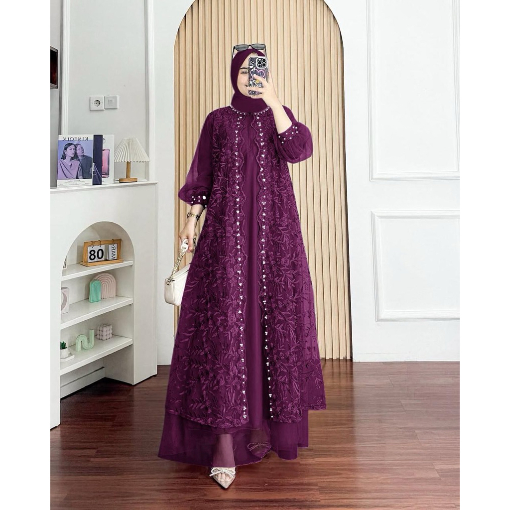 Maxi Lyodra Gamis Pesta Brukat Muslimah M-XXL-BURGANDY