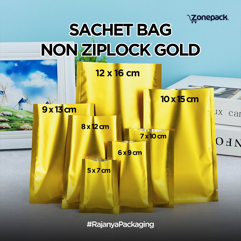 Plastik Sachet Alumunium Foil Non Ziplock Warna Emas | Kemasan Sambal Bubuk Kopi Snack Masker | Kema