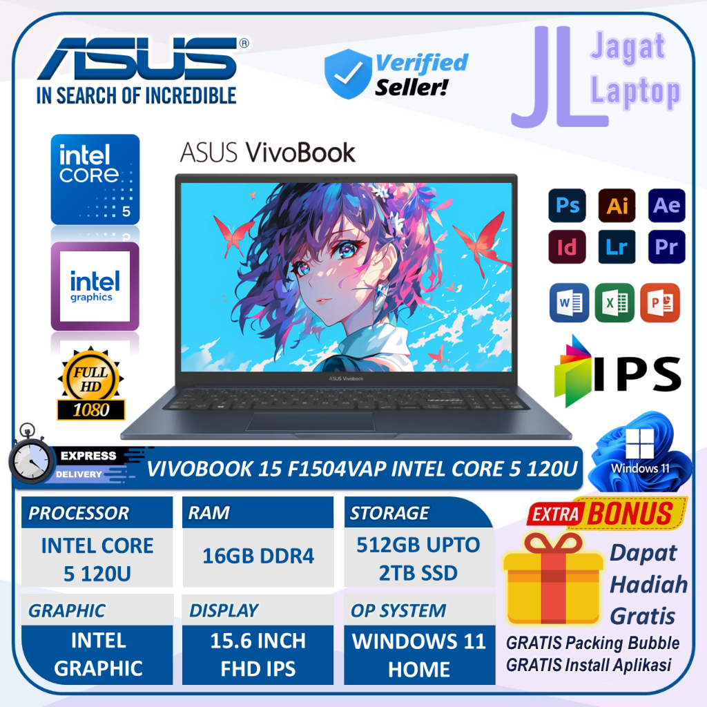 ASUS Vivobook 15 Intel Core i5 120U 16GB 2TB SSD 15.6" FHD IPS Win11 Home Laptop Asus F1504VAP