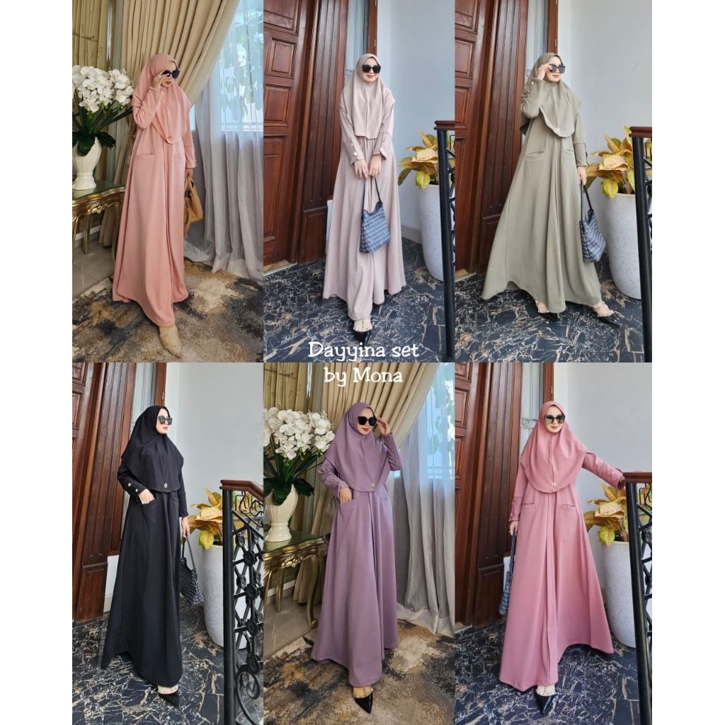 Dayyina set by Mona Syari ME gamis set khimar premium gamis knit nyaman HQ gamis daily rekomended