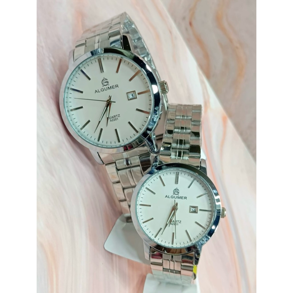 Jam Tangan Pria Wanita ALGUMER Couple Original Rantai Stainless Anti Air Quartz Elegan