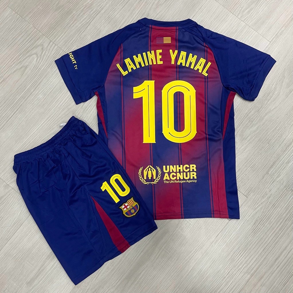 Setelan Jersey Bola Anak Barcelona Barca Home kids Lewandowski Lamine Yamal Messi