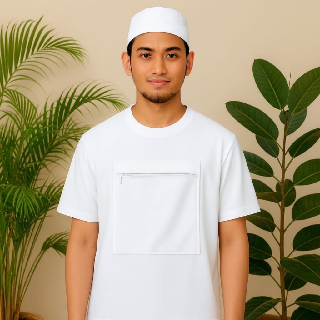 KAOS UMROH PRIA / KAOS UMROH HAJI / KAOS UMROH HAJI DEWASA ADA SAKU DEPAN RESLETING