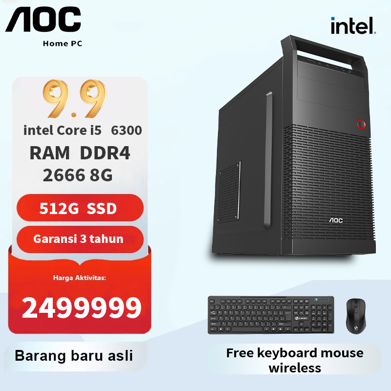 AOC Intel I3 I5 I7 PC Gaming Full Set Mini Komputer Desktop Cocok Untuk Kantor Bisnis Desain Grafis 