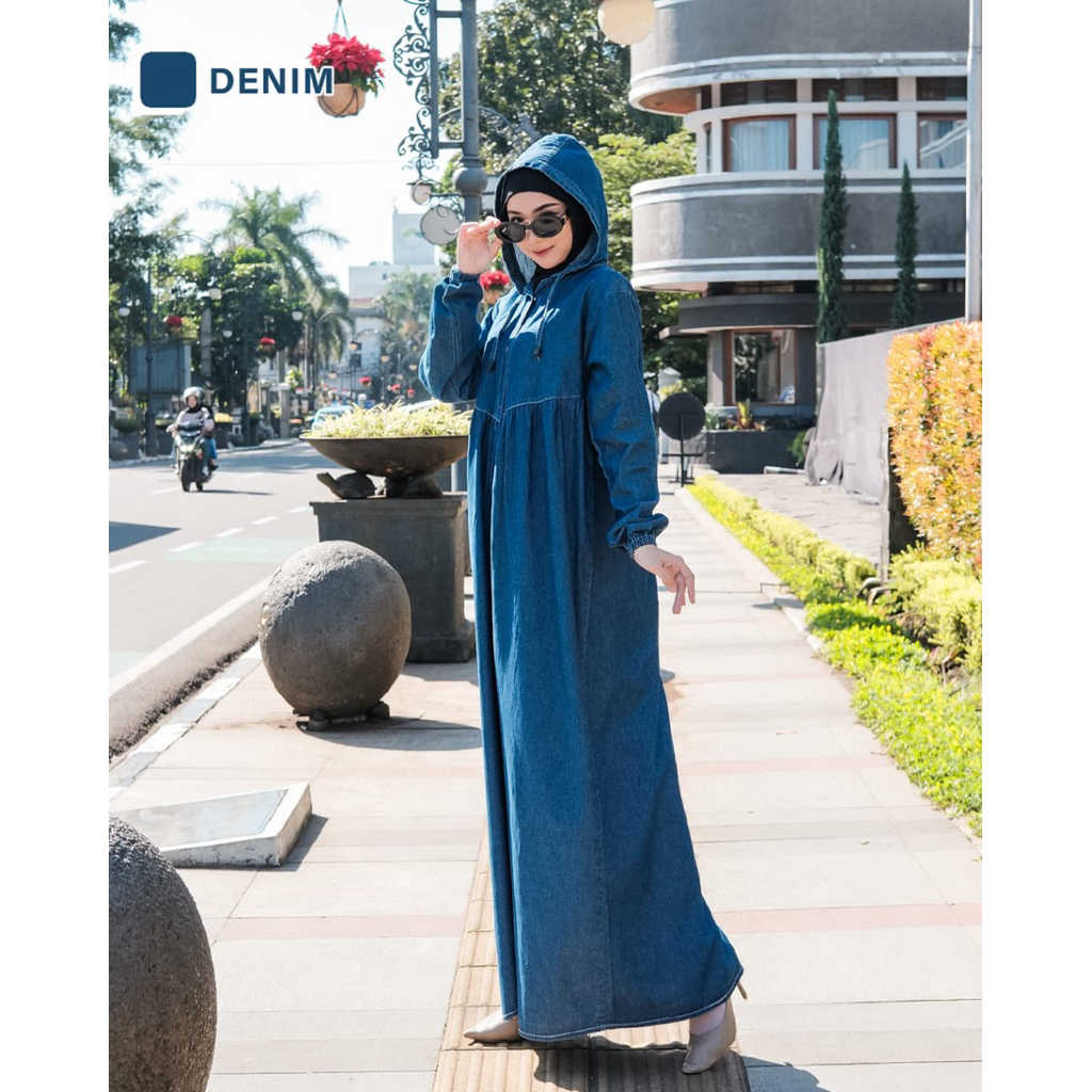 ZEVANA OUTER HOODIE JEANS BY VIOLA HIJAB BAHAN JEANS PREMIUM KEKINIAN DAILY OUTFIT KOREAN STYLE TERB