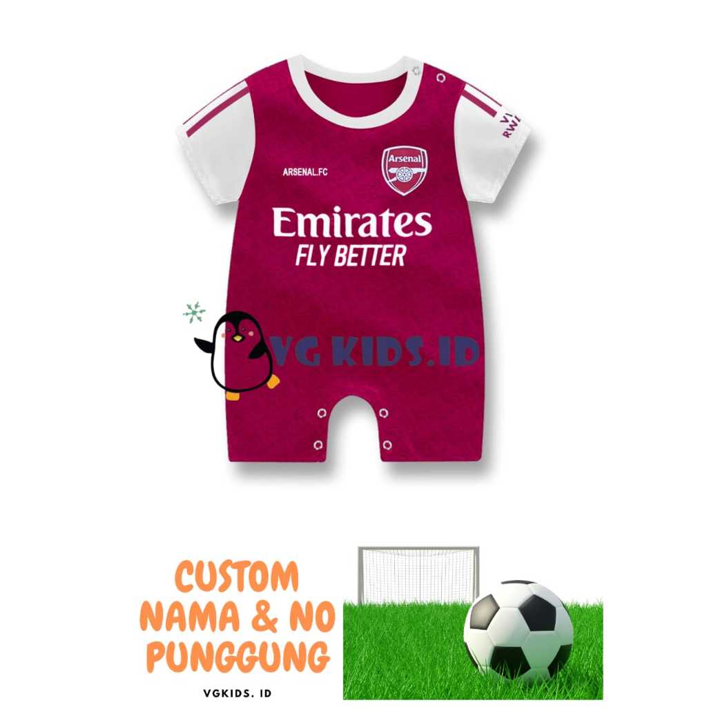 (COD) Romper Arsenal Merah Bola Bayi / Jumper Celana Bola Baby / Jersey Bola Bayi ? Romper bola laki