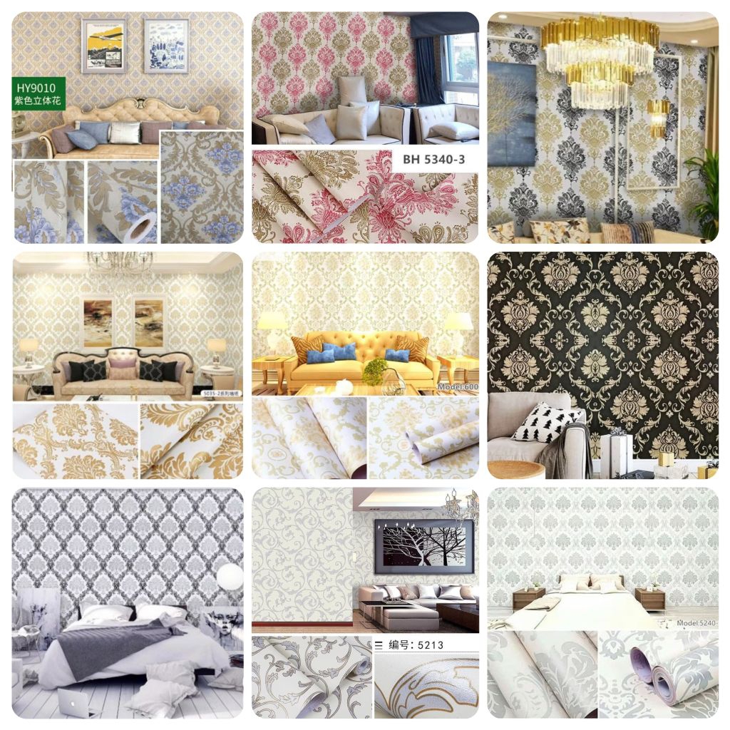 WALLPAPER DINDING KUALITAS TERBAIK motif Batik Salur Garis Bata Kayu Biru Mj store makassar