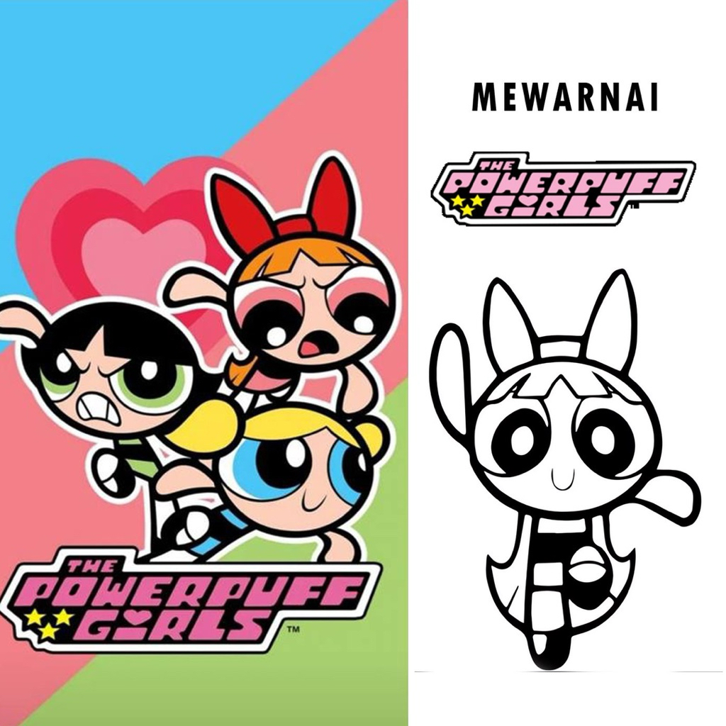 

15 Lembar A5 | Kertas Mewarnai tema Powerpuff Girl | 15 Kertas gambar berbeda