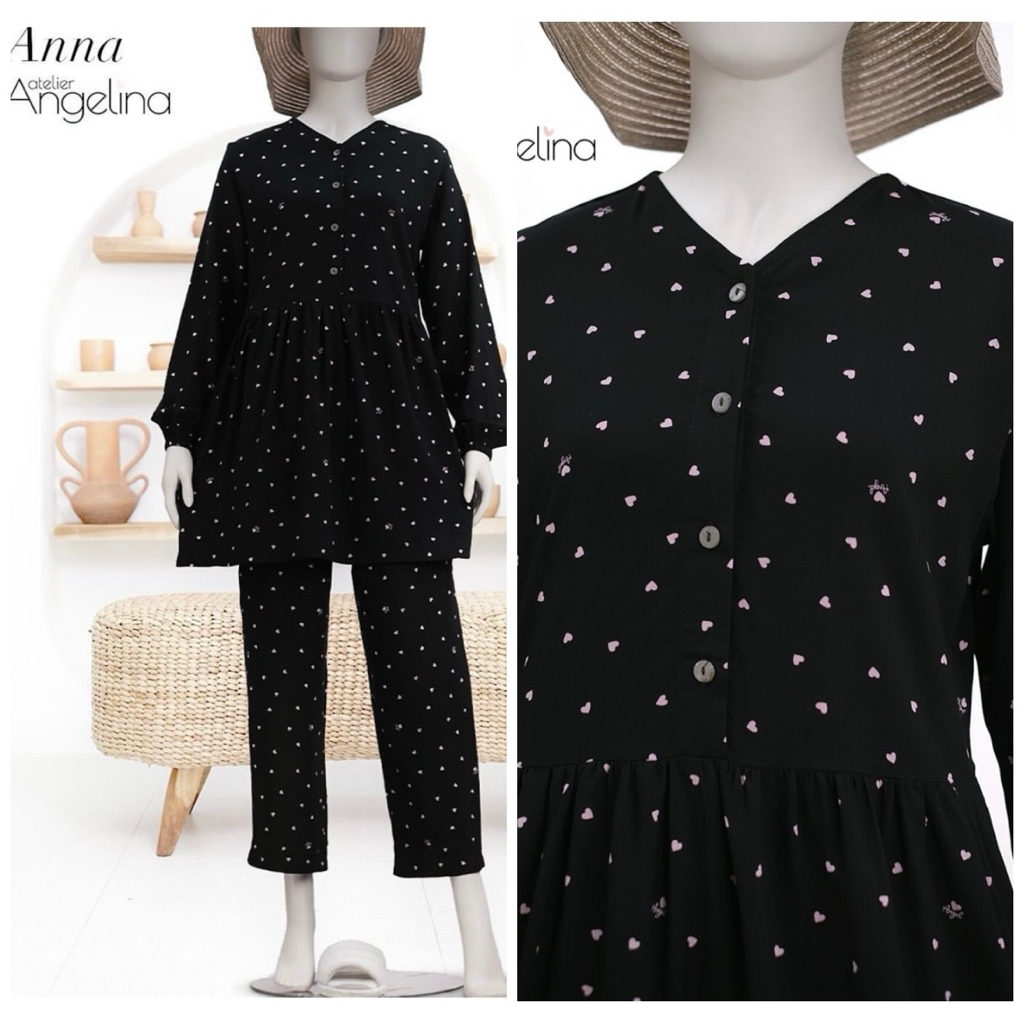 ANNA PAJAMAS LIL HEART BLACK SIZE S M L XL 2XL BY ATELIER ANGELINA