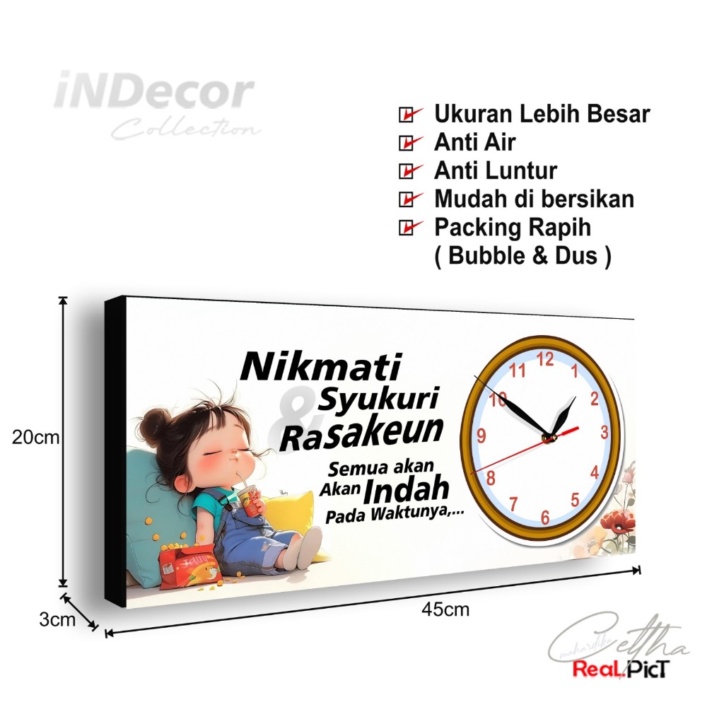 Cettha - Jam Dinding - Hiasan Dinding Quotes Nikmati Syukuri | Aksesoris Rumah Minimalis