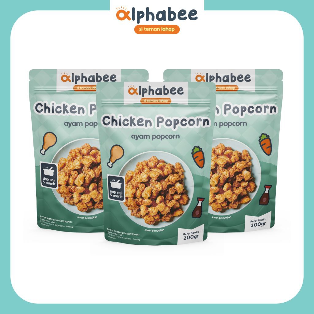 

(ISI 3) ALPHABEE Chicken Popcorn 100gr | Frozen Food | Daging ayam | Tanpa bahan pengawet | Siap Saji