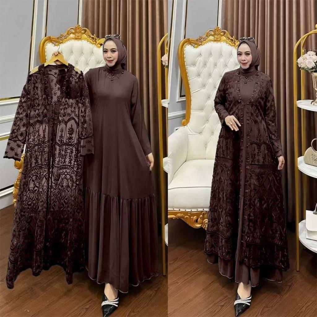 ARIMBI SET OUTER GAMIS CERUTY MIX BURKAT PAYET GAMIS SET MEWAH GAMIS PESTA GAMIS BURKAT LEBARAN