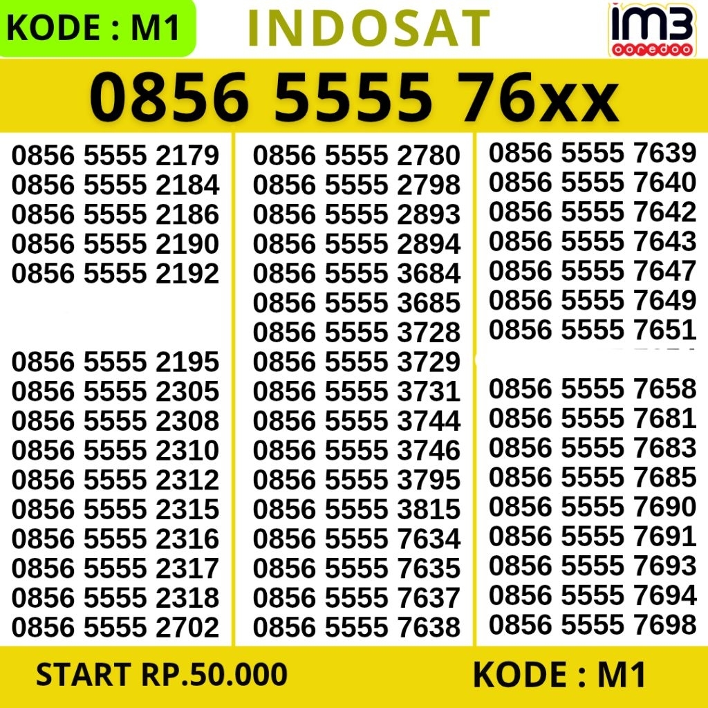 TERMURAH NOMOR CANTIK IM3 INDOSAT TRIPLE NOMOR 5555 KARTU PERDANA SUPER NOMOR 0856
