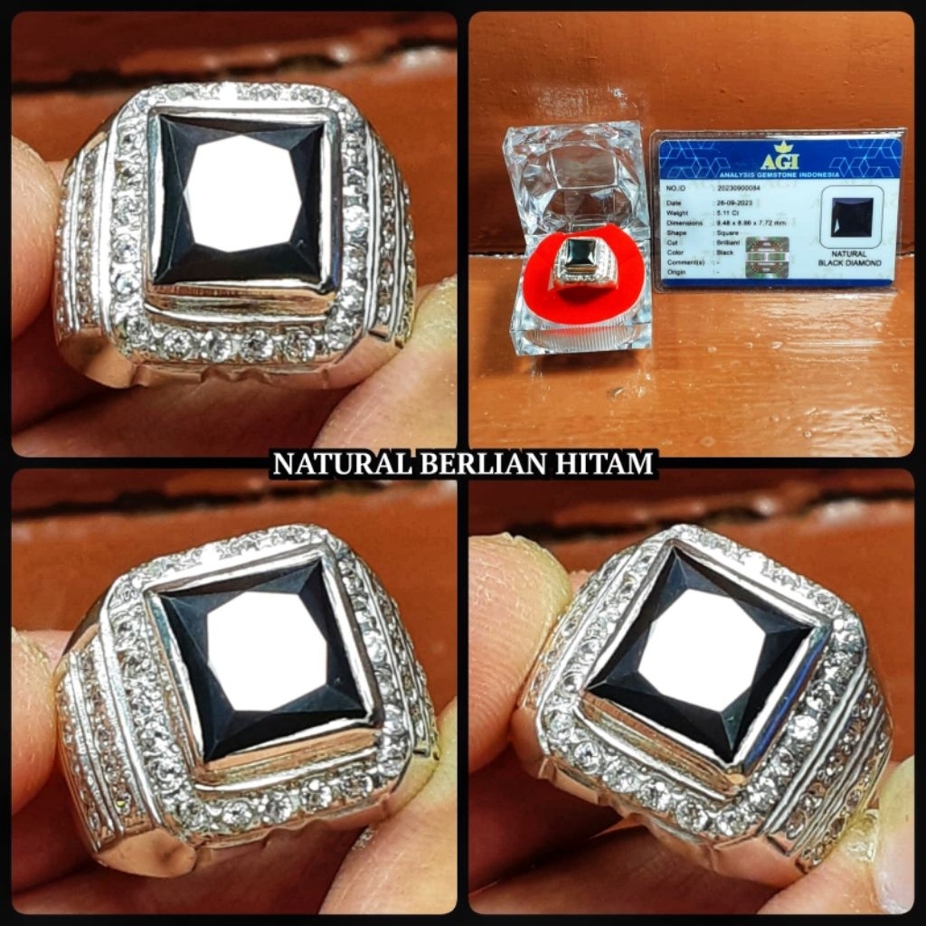natural berlian hitam super jumbo asli banjar + ring perak asli