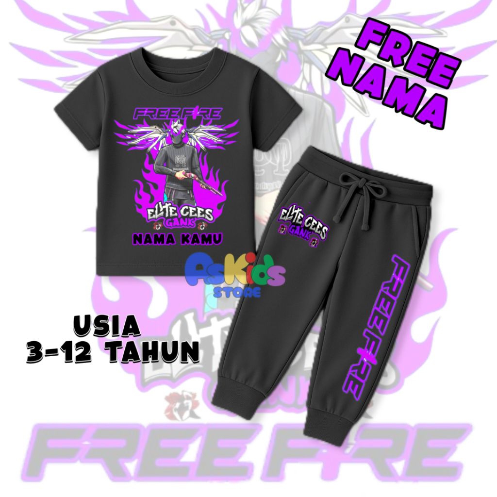 SETELAN KAOS CELANA JOGGER KARAKTER SKIN GAME FF FREE FIRE/STELAN ANAK KEKINIAN FREE NAME