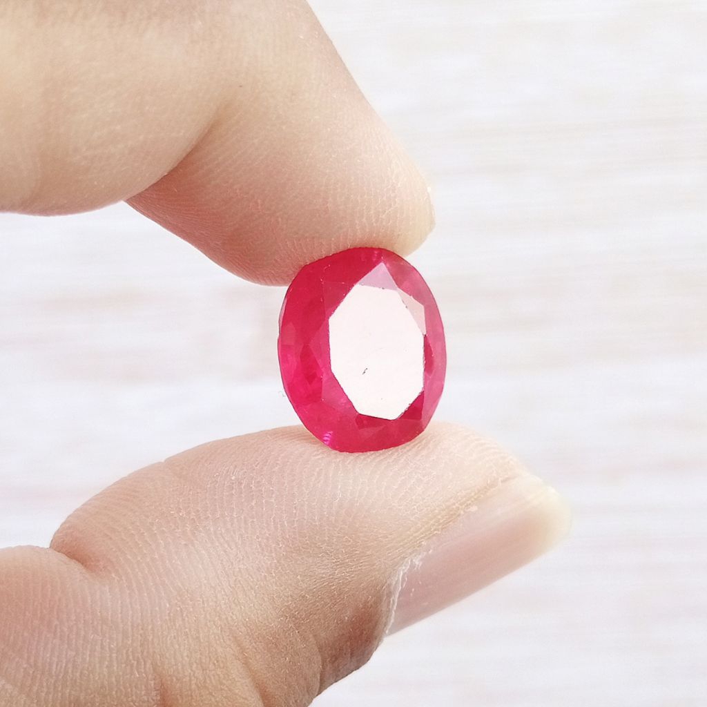 Batu Permata Red Ruby Merah Chatam / Catam Facet Lab Created