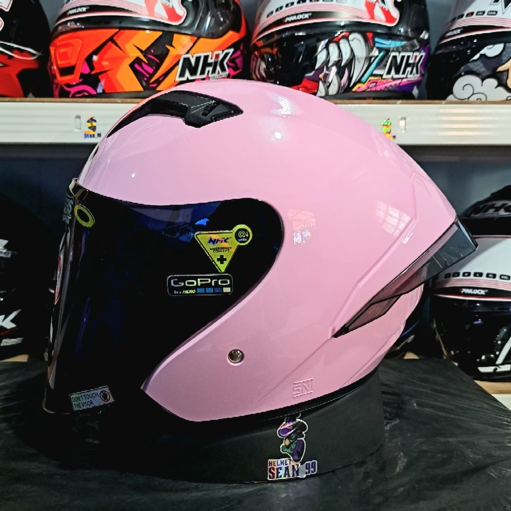 HELM GM G2 SOLID PINK PASTEL VISOR LIGHT SMOKE HALF FACE ORIGINAL SNI