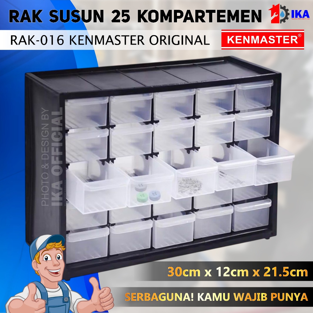 KENMASTER Rak Susun Drawer 25 Kompartemen Laci Plastik - RAK016 / Kotak Komponen 25 Slot ( Partisi)