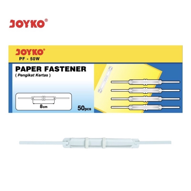 

( Pak 50 Pc ) JOYKO PAPER FASTENER PLASTIC WHITE - PENGIKAT KERTAS JEPIT ACCO PUTIH