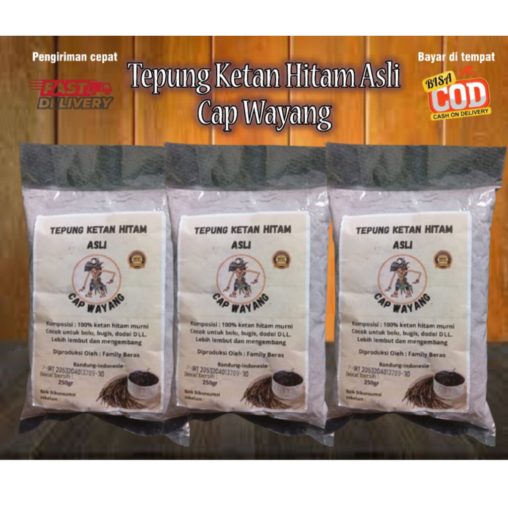 

Tepung Ketan Hitam Asli Cap Wayang Ukuran 250 Gram